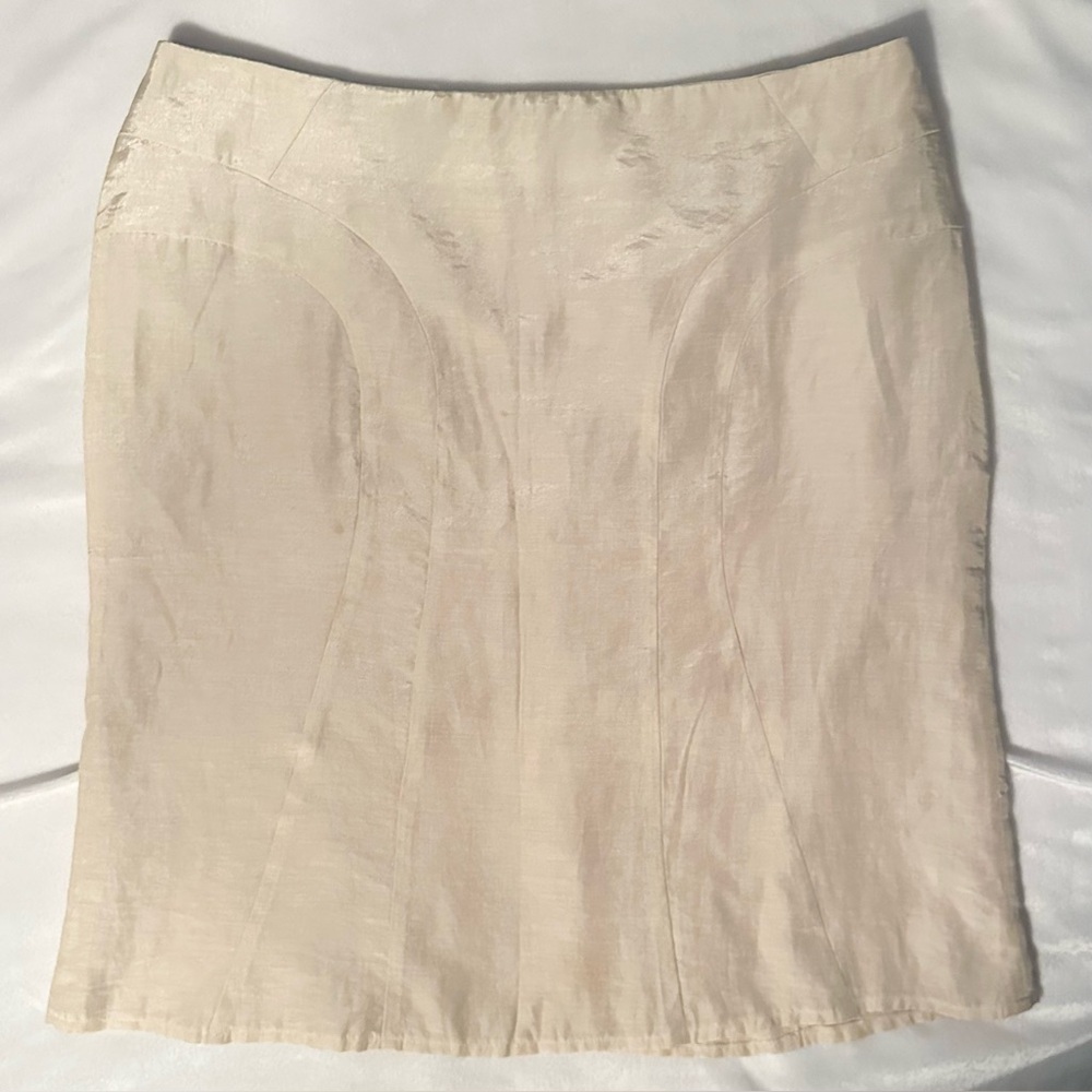 Oltre Made in Italy Flax Blend Cream Fit Flare Pencil Skirt 12 Ivory Fitted